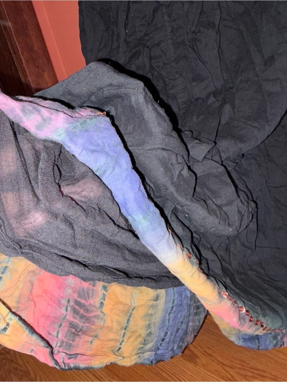 Boho Tie-Dye Hem Black Maxi Skirt with sequin detail - Picture 4 of 5